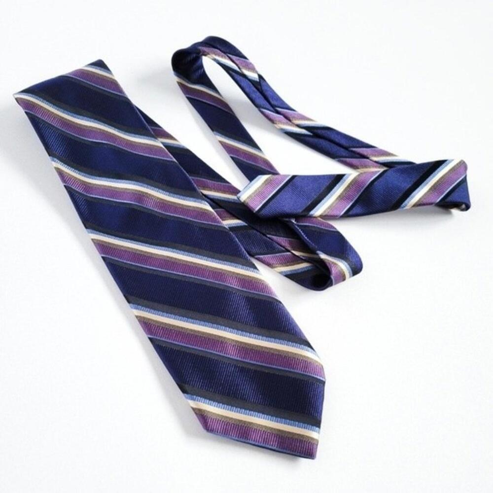 NEW Altea Silk Tie Italian Diagnol Striped Navy Blue Purple Brown Mens - Picture 4 of 9